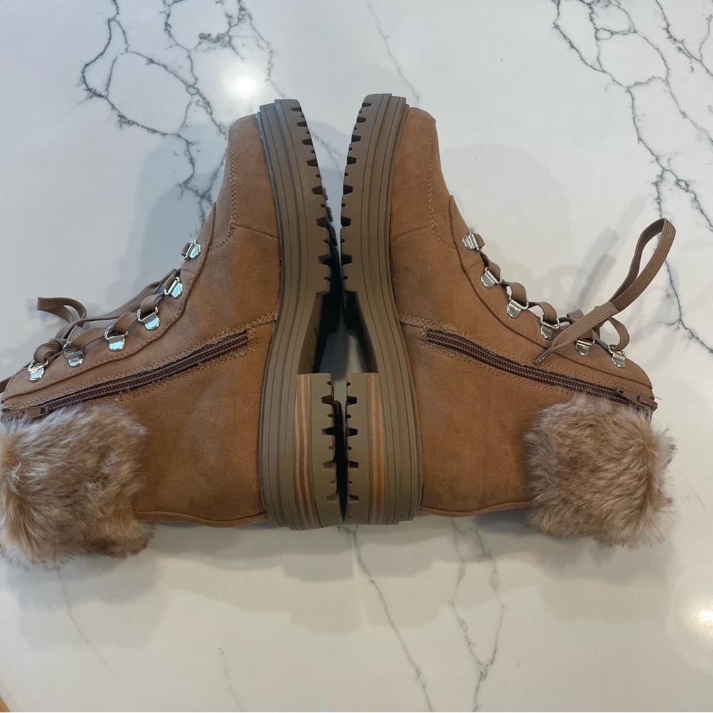 Sun + Stone Orlaaf Faux Fur Cold Weather Lug Sole, Combat, Lace-Up Ankle Boots - Picture 6 of 13
